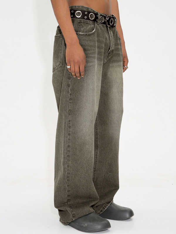 Persönlichkeit gewaschene Taille Retro Loose Jeans-3