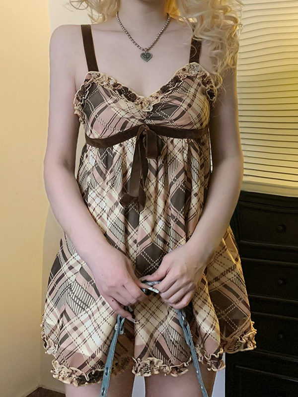 Cami Top mit Fliege, kariertem Hosenträger-3