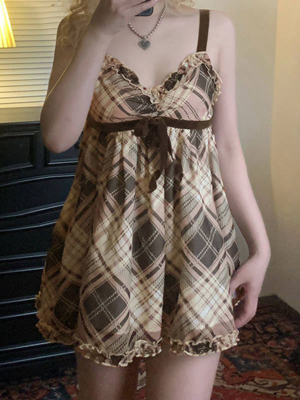 Cami Top mit Fliege, kariertem Hosenträger-1