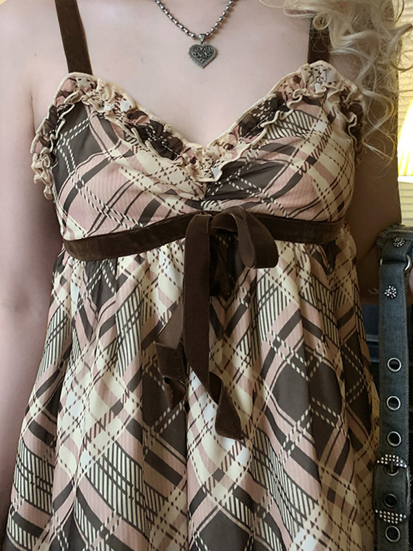 Cami Top mit Fliege, kariertem Hosenträger-2